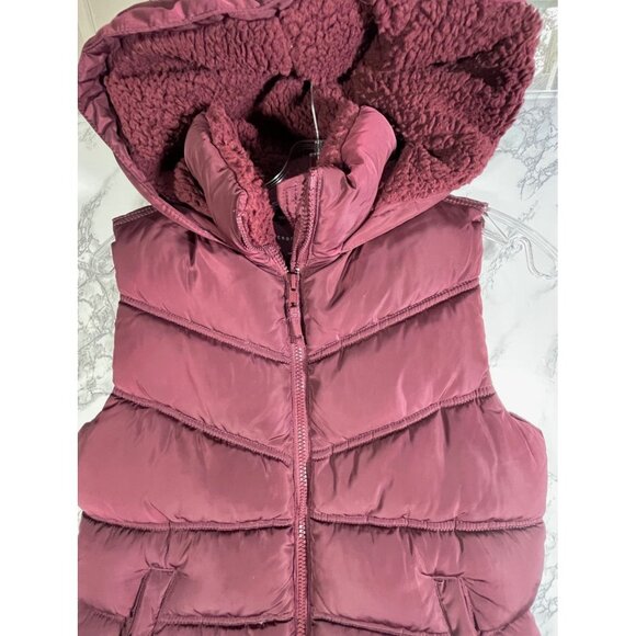 Aeropostale Puffer Vest With Hood & Sherpa Lining In Maroon For Women S - Picture 4 of 9